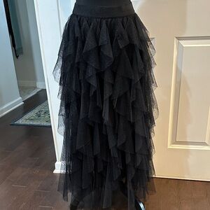 Anthropologie Elegant Black Tiered A-Line Skirt